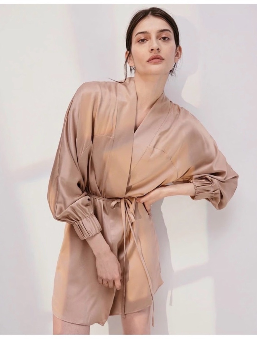 Satin Kimono Robe in Blush - Women's Intimates & Sleepwear size s/m